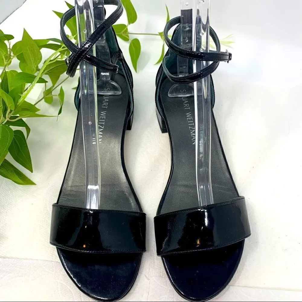 Stuart Weitzman Pewee Patent City Black Sandal size 8